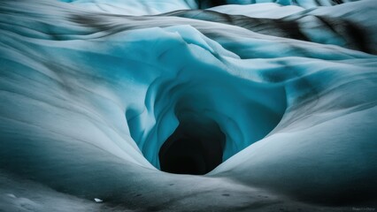 Canvas Print - A large hole in the side of a mountain covered with snow, AI