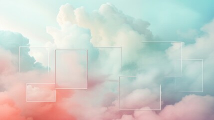 Aufkleber - Abstract pastel clouds with geometric frames, dreamy background