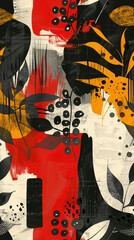 Aufkleber - Contemporary and bold abstract seamless pattern featuring a vibrant color palette of red, black, yellow, and white, ideal for adding a modern touch