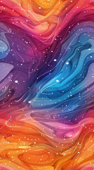 Poster - Vibrant wavy lines and white dots create an abstract cosmic landscape background