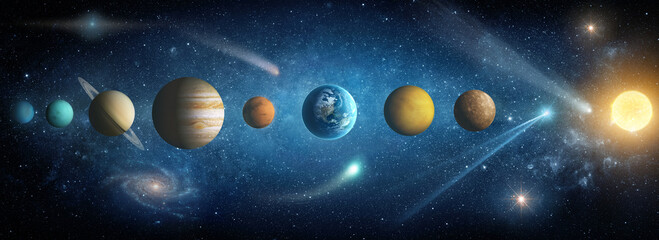Wall Mural - solar system- sun, mercury, venus, planet earth, mars, jupiter, saturn, uranus, neptune.. space pano