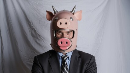 Poster - A man in a suit with pig head on his face, AI