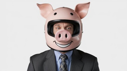 Sticker - A man in a suit and tie with pig head helmet, AI