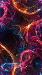 Leinwandbilder - Colorful wavy lines flowing on a dark abstract background, creating a seamless pattern