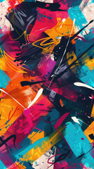 Poster - Vibrant and energetic composition with brush strokes and splashes of color on abstract background