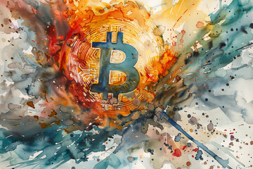 Poster - A painting of a B with a red and orange background
