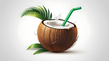 Wall Mural - Coconut juice logo symbol on white background. Generative AI