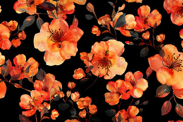 Poster - A black and orange floral pattern