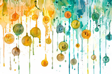 Poster - A painting of many coins with the letters B, E, and D on them
