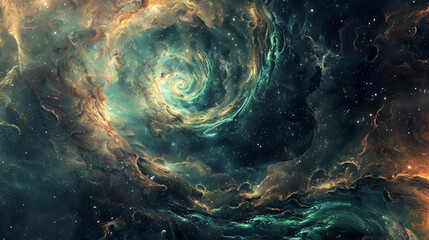 Wall Mural - A spiral galaxy with a green cloud in the middle