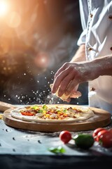 Wall Mural - Photorealistic chef makes pizza Generative AI