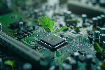 Poster - A small plant is growing on a computer chip
