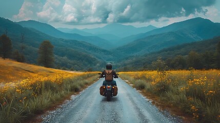 Wall Mural - African American man on a motorbike trip through the Great Smoky Mountains USA