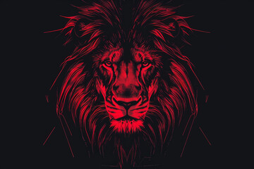 Wall Mural - A lion's face is shown in red with a black background