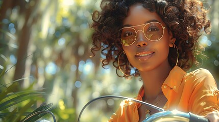 Wall Mural - African American woman on a bicycle tour of the historic landmarks in Savannah USA