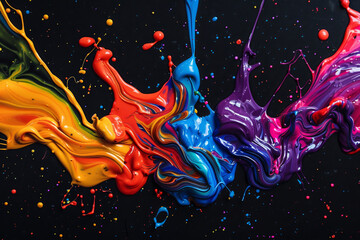 Poster - A colorful painting with a rainbow of colors splattered across the canvas