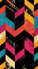 Aufkleber - Seamless pattern with colorful zig zag stripes and black brushstrokes, creating a dynamic and modern design