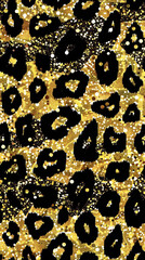 Poster - Luxurious and wild design with seamless leopard pattern and gold glitter texture