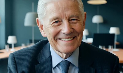 Wall Mural - Portrait of a senior businessman smiling at the camera in his office