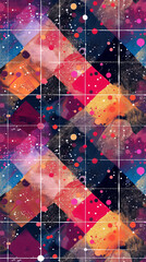 Aufkleber - Seamless pattern mixing geometric shapes and colorful squares with a grunge texture