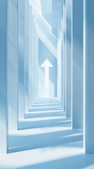 Poster - Modern abstract hallway with upward arrow, minimalist architectural design