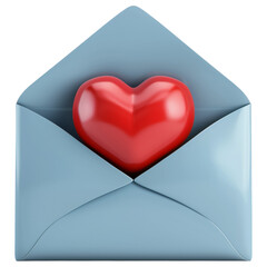 3D heart inside an envelope isolated on transparent background, symbol of love and affection.
