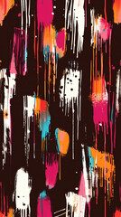 Fototapete - Energetic and colorful abstract seamless pattern with paint strokes dripping on a dark backdrop