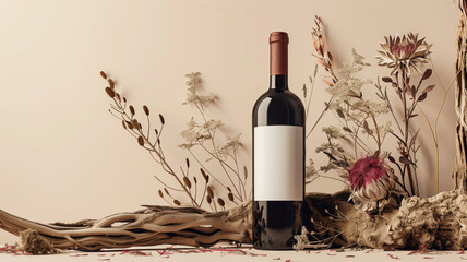 Wall Mural - Product photography of a red wine bottle with a blank label