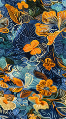 Poster - Elegant and sophisticated: a recurring design of orange and blue flowers