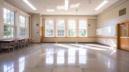 Poster - A large room with a white board and a few chairs. The room is empty and has a clean, bright atmosphere