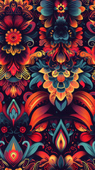 Aufkleber - Eye-catching design is formed by a repeating pattern of stylized flowers and leaves