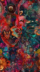 Aufkleber - Colorful and detailed seamless pattern with a variety of abstract shapes, ideal for infusing a psychedelic aesthetic into any creative project