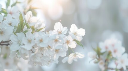 Poster - A close up of a white flower with a bright sun shining on it. The sun's rays create a warm and inviting atmosphere