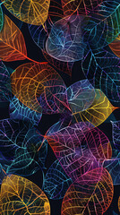 Aufkleber - Intricate and mesmerizing design made from colorful skeleton leaves in a seamless pattern