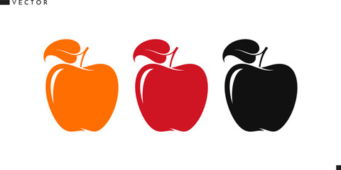 Sticker - Abstract apple silhouette. Abstract fruit vector. Isolated apples with leaves on white background