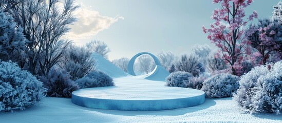 Wall Mural - Snowy Winter Wonderland with a Circular Platform