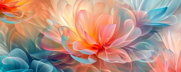 Poster - Abstract floral fractal artwork, vibrant multicolor petals. Digital fantasy bloom background