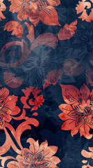 Aufkleber - Seamless floral pattern with large red flowers on a dark background, perfect for creating elegant and sophisticated designs