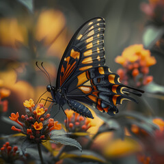 Wall Mural - Vibrant Monarch Butterfly on Blooming Marigold Flowers in Garden
