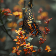 Wall Mural - Vibrant Monarch Butterfly on Blooming Marigold Flowers in Garden
