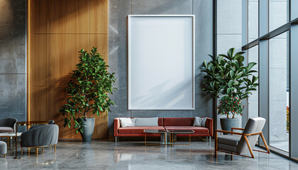 Wall Mural - Sleek hotel lobby minimalist decor with empty frame