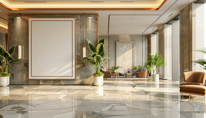 Wall Mural - Sleek hotel lobby practical layout with empty frame