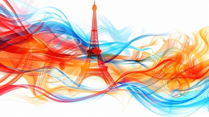 Olympic Games in Paris, France 2024. Vibrant  illustration with colorful smoke and Eiffel Tower on white background.