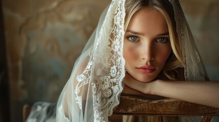 Wall Mural - A woman wearing a veil and a white dress