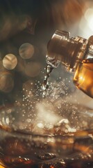 Poster - A bottle of liquid is pouring into a glass, creating a misty effect