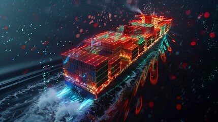 Poster - Artificial intelligence container Ship wtih Earth Data science and big data technology for transportation logistics shipping tracker transportation computing analysing : Generative AI