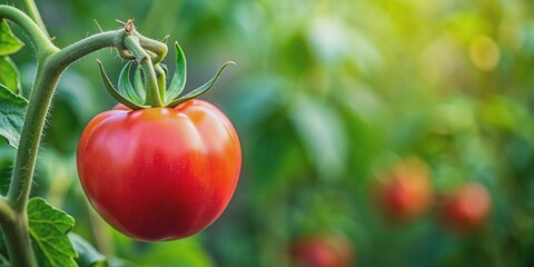 Ripe red tomato on a vine, fresh, organic, healthy, garden, agriculture, ripe, fruit, juicy, vibrant, red, natural