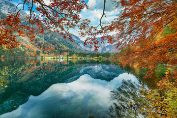 Wall Mural - breathtaking autumn scene of vorderer langbathsee lake.