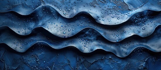 Canvas Print - Abstract Blue Waves with Water Droplets