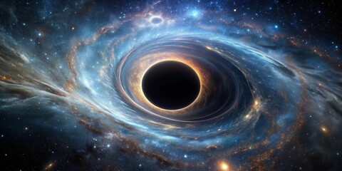 a detailed photo of a mysterious and powerful black hole in space , astronomy, universe, cosmic, gal